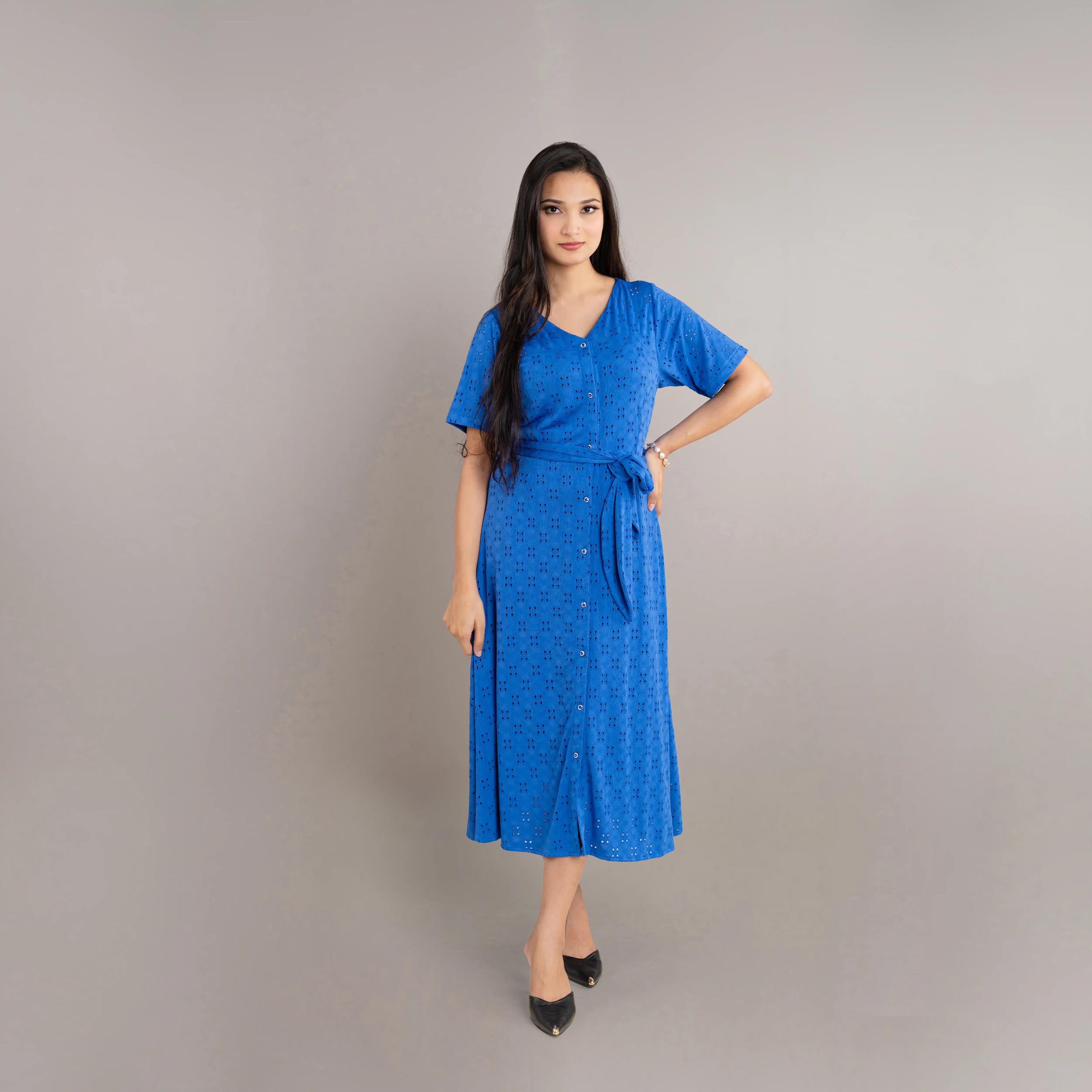 Giff Lace knitted Front Button Dress (Royal Blue)